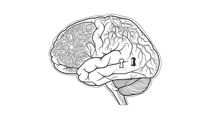 Fototapeta premium Conceptual illustration of a brain with a keyhole depicting knowledge
