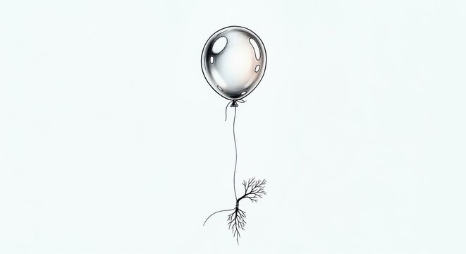Conceptual illustration of a balloon with roots against a white background
