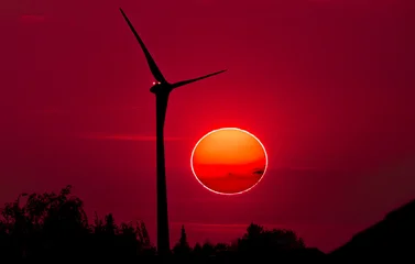 Fototapeten Bordeaux Sunset with wind turbine  © Uwe