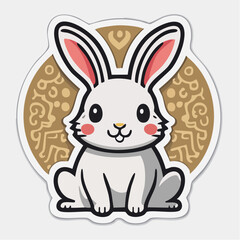 Obraz premium Cute cartoon white rabbit with pink ears and rosy cheeks