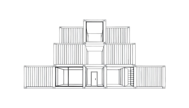  container house line art vector, front view modern architecture illustration, stacked containers forming a housestrator Artwork