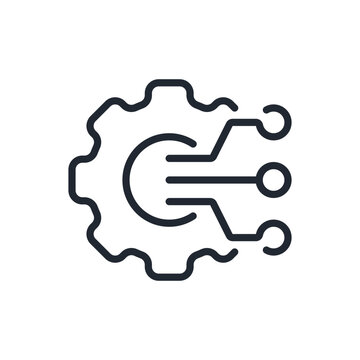 Digital tech gear editable stroke outline icon isolated on transparent background flat vector illustration. Pixel perfect.