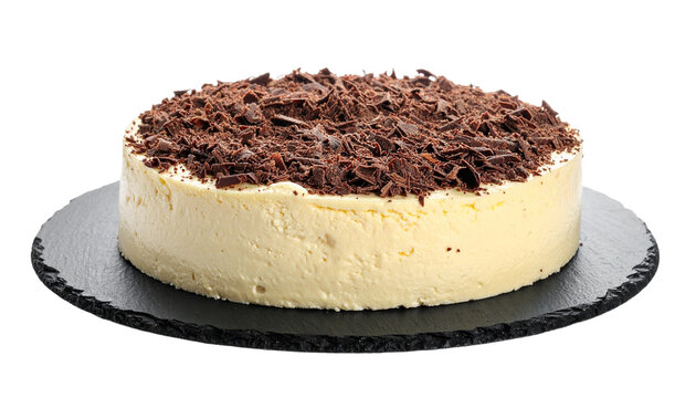 Close up of Chessy vanilla cake with grated chocolate isolated on transparent background