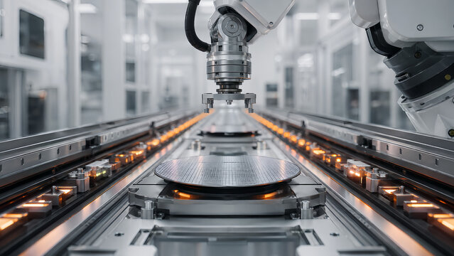 Automated semiconductor production line robotic system precision manufacturing high technology clean factory process