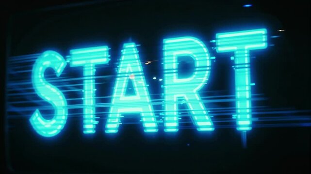 Glowing Neon Start Text Animation on Dark Screen for Technology Presentation and Futuristic Intro