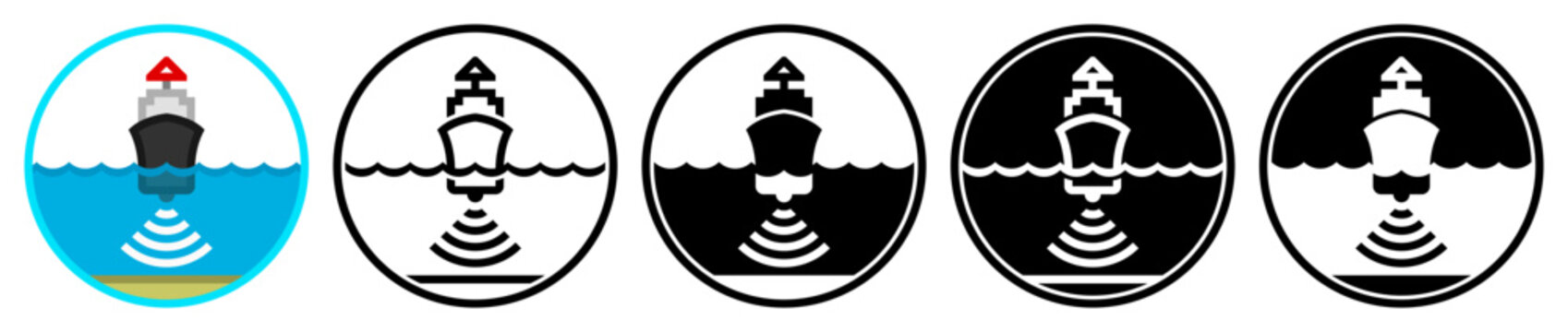 Flat sonar system icons, in an outline and solid styles