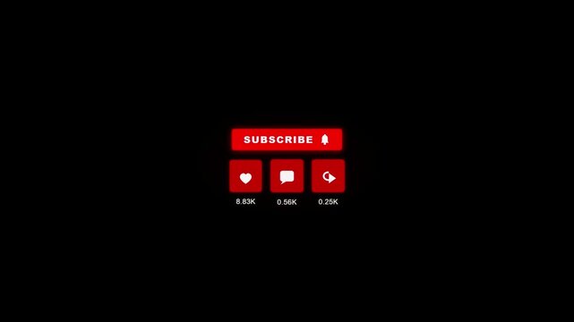Red social media subscribe button with like and comment icons