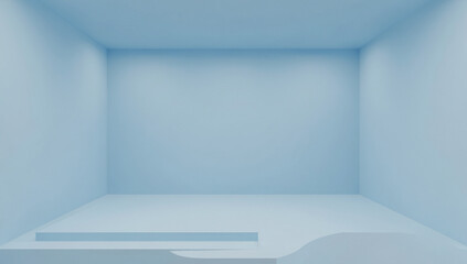 Fototapeta premium Sparse room with steps leading inward. Blue walls, minimalist design.