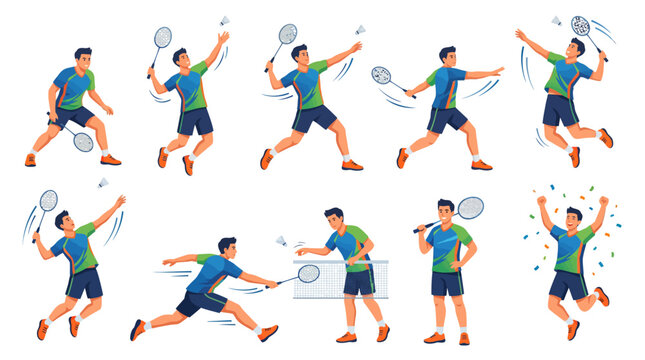 10 Badminton Player Vector Pack &ndash; Man Playing Badminton Sport Illustration Set