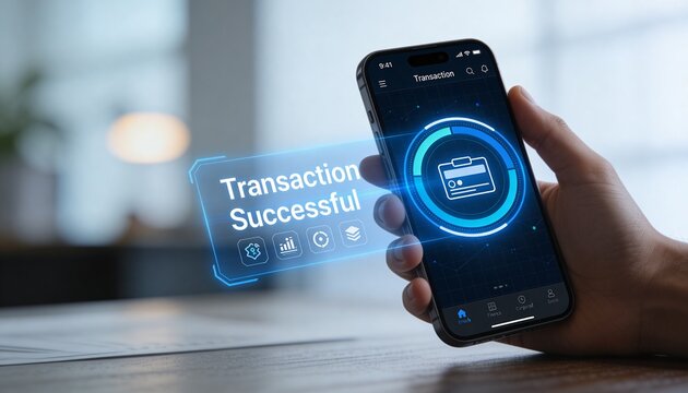 Digital Transaction Success Notification on Smartphone Display