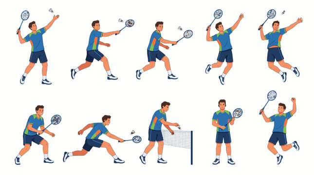 10 Badminton Player Vector Pack &ndash; Man Playing Badminton Sport Illustration Set