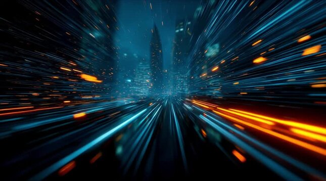 Blazing fast digital data stream through hyper-connected urban landscape (AI Generated)