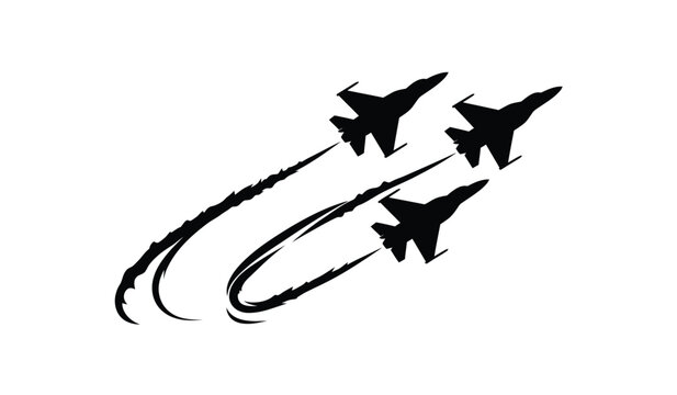 A striking depiction of three fighter jets in dynamic flight leaving trails of smoke behind them a powerful silhouette high quality professional detailed modern