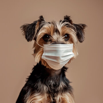 peque&ntilde;o perro con mascarilla m&eacute;dica