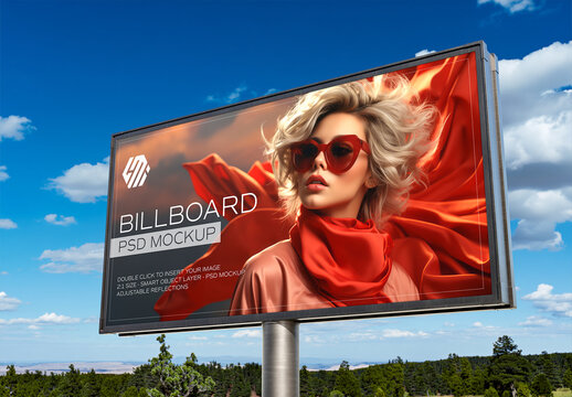 Large Horizontal Billboard with Blue Sky Mockup