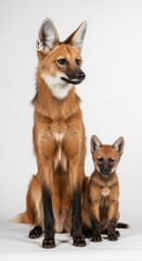 Fototapeta premium Mother and Baby Maned Wolf Detailed 3D Render on Pure White