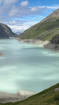Lac des Dix reservoir along the Haute Route hiking trail from Chamonix to Zermatt, Valais, Switzerland