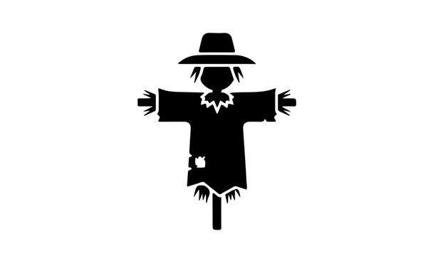 Black scarecrow silhouette icon for farm and autumn harvest design