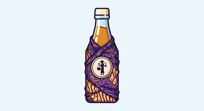 Stylized halftone digital art of two glass beverage bottles