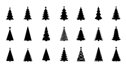 Obraz premium Black christmas trees silhouettes on white background for holiday decorations and symbols