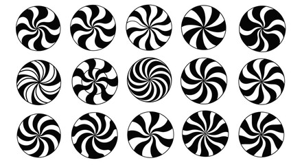 Fototapeta premium Black and white peppermint candies arranged in rows on a plain background