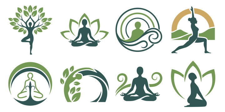 Flat Minimalist Yoga Logo Set