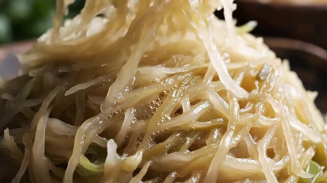 Closeup of a delicious and healthy seaweed salad being prepared.