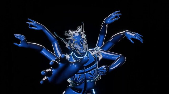 Intricate 3D animation of a celestial dancer with multiple arms, perfect for VJ loops, DJ sets, and abstract visualizations - 3D video, loop, DJ