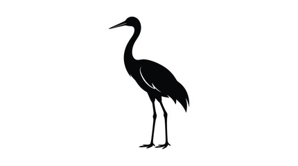 Fototapeta premium Silhouette of a crane bird, elegant wading bird standing, minimalist vector illustration of a heron or stork