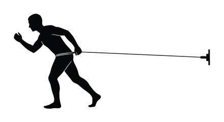 Silhouette runner pulling rope attached to wall demonstrating resistance training and physical exertion. © Times Graphic