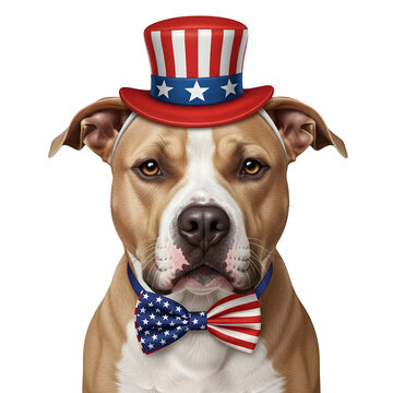 Patriotic pit bull american independence day celebration with festive dog portrait