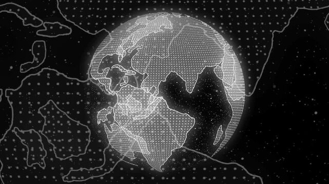 3D Earth world globe with dotted texture spinning wheel rotate looping double overlay opacity video on transparent background