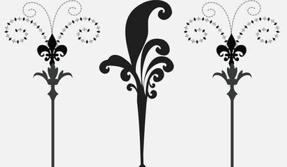  elegant fleur de lis floral emblem trio in minimalist black and white vector illustration ©  graphicdeck