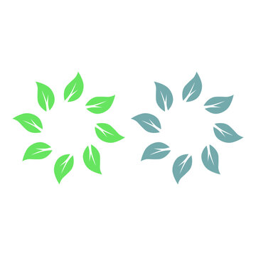 GREEN LEAVES IN CIRCLE SIGN SYMBOL LOGO VECTOR