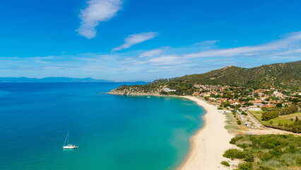 Obraz premium Solanas town and beach in south Sardegna island, Italy