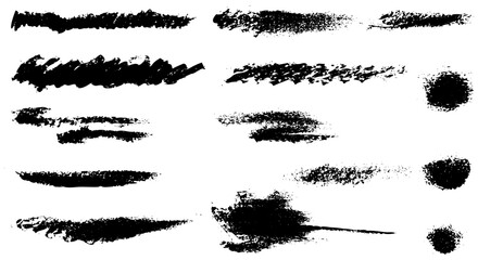Manual natural charcoal strokes set. Authentic carbon sketches and grainy textures on paper. Hand-drawn artistic marks and smudged charcoal elements for creative projects. © Dmitry