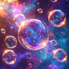Naklejka premium Cosmic bubbles shimmer with iridescent, colorful light