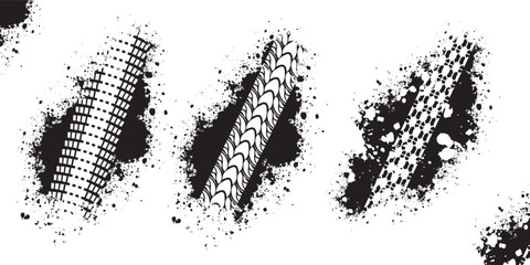 Three car tire tracks. Tire track silhouette. Car tire pattern, tire tread. Abstract modern car tracks © Sukkur Floris
