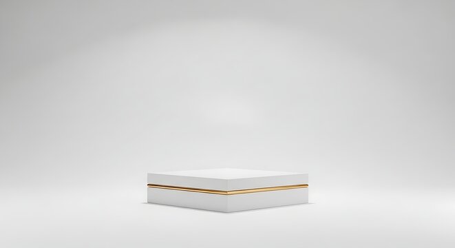 White box with gold stripe on gray background