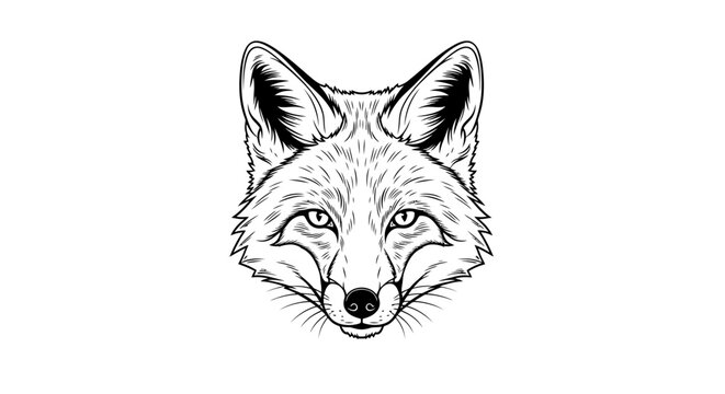 Black and white line art illustration of a fox head