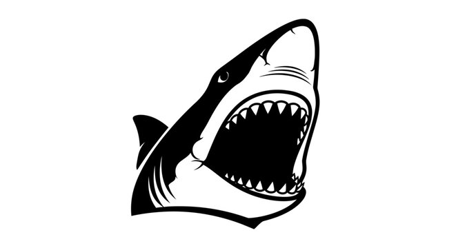Aggressive great white shark head with wide open jaws