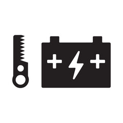 Fototapeta premium battery icon with wrench car battery symbol on white background
