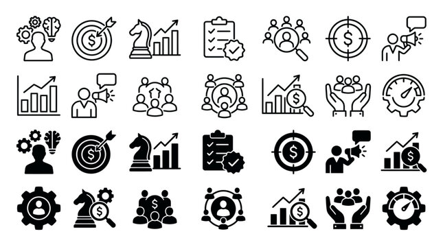 Sales management icon set. Sales team and Business strategy symbol. Vector illustration.