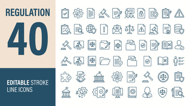 Regulation icon set. Editable line icons. Vector illustration.