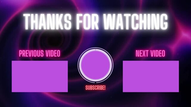 youtube outro purple neon end screen subscribe next video template animation