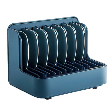Blue plastic knife block holder.