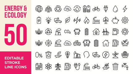 Energy and Ecology icon set. Editable line icons. Vector file illustration. © MR7