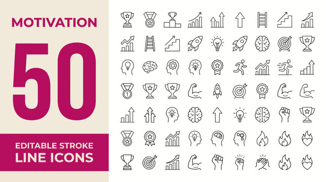 Motivation icon set. Editable line icons. Vector illustration.