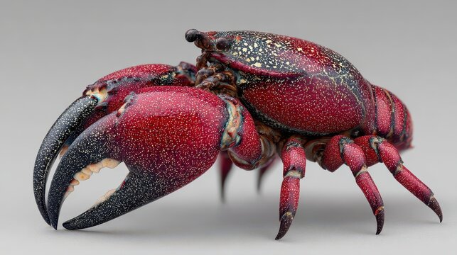 Detailed Close-up of a Red and Black Land Crab with Large Claws