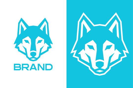 Abstract Geometric Blue Wolf Head Logo Vector, Modern Minimalist Husky Mascot Negative Space Concept